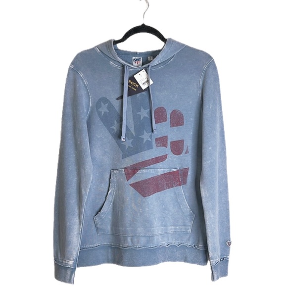 Women’s Junk Food Peace‎ Sign Hoodie American Flag Sweatshirt Long Sleeve Small - Picture 4 of 10